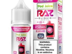 Pod Juice x RAZ Straw Watermelon Bubblegum Ice TFN Salt Vapes Juice 30ml