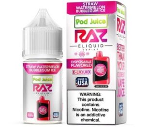 Pod Juice x RAZ Straw Watermelon Bubblegum Ice TFN Salt Vapes Juice 30ml